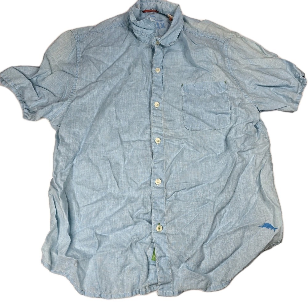 Tommy Bahama Relax Men Size XL Light Blue 100% Linen Short Sleeve Button Shirt
